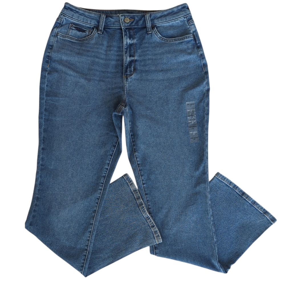 NWT Sonoma High-Waisted Curvy Bootcut Mom Jeans 10 Blue Pockets